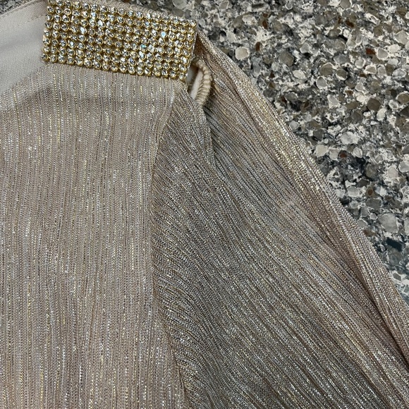 MSK Gold and Rhinestone Slit Bat Wing Sleeve Sparkle Blouse Size Large - Picture 2 of 13
